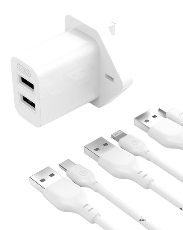 XO L109 (UK) Dual USB-A 2.4A Charger with lightning cable