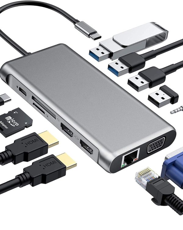Μετατροπέας 12in1 USB C hub Dual HDMI USB2.0 x 4