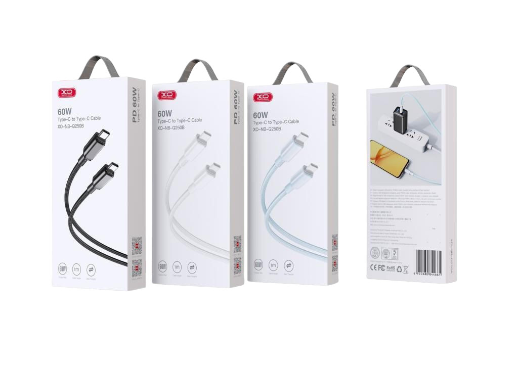 XO NB-Q250B PD 60W Type-C to Type-C PVC Shiny Colorful  Fast Charging Cable Black - Image 3