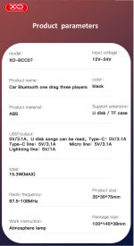 XO BCC07 Φορτιστής Αυτοκινήτου Bluetooth MP3 + 3 Καλώδια με Φώς - Image 9
