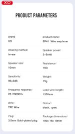 XO EP41 3.5mm In-ear Handsfree 1.2μ Γκρί - Image 5