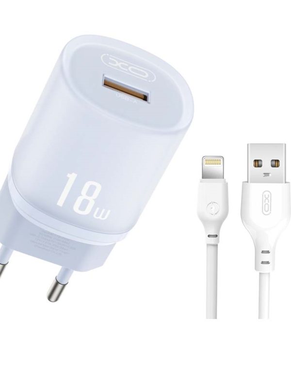 XO L157(EU) QC3.0 18W Φορτιστής με Καλώδιο Lightning Μπλε