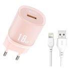 XO L157(EU) QC3.0 18W Φορτιστής με Καλώδιο Lightning Ροζ - Image 2