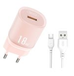 XO L157(EU) QC3.0 18W Φορτιστής με Καλώδιο Micro Ροζ - Image 2