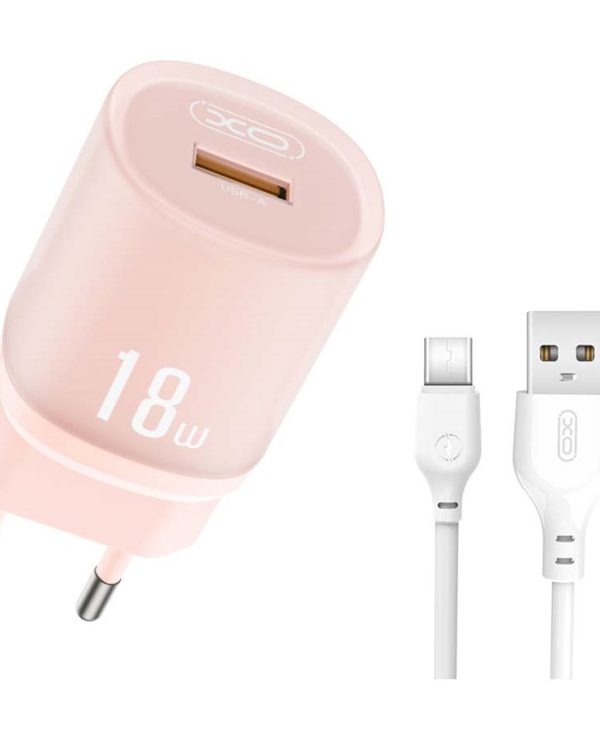 XO L157(EU) QC3.0 Φορτιστής 18W Καλώδιο TYPE-C Ροζ