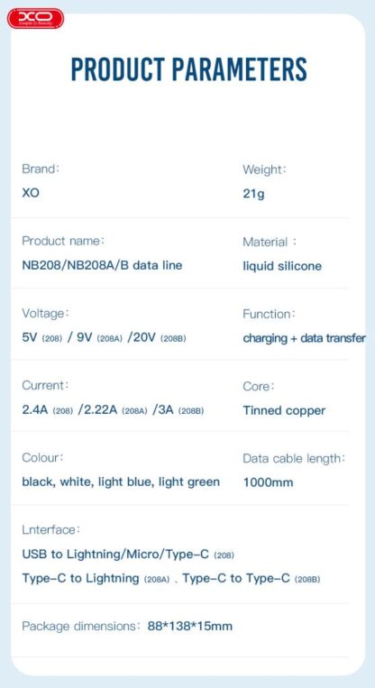 XO NB208 Καλώδιο Φόρτισης + Data Micro 1m Μπλέ - Image 5