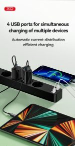 ΧΟ WL10 (EU) Πολύπριζο 4 Θέσεων με 4 Θύρες USB με Διακόπτη 1.8m  (4AC+4USB) - Image 6